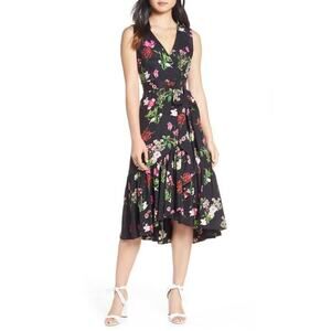 NWT Eliza J 8 Black‎ Floral sleeveless Midi Wrap dress